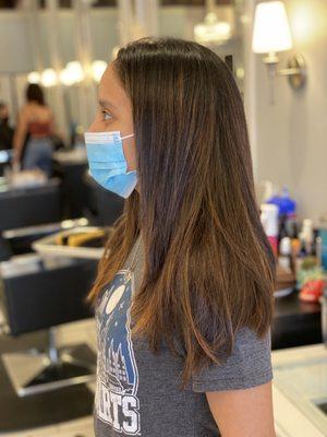 Brazilian Blowout for smoothness and control.