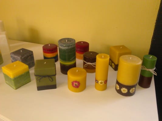 Assortment of beeswax, soy, and palm wax all-natural handcrafted candles