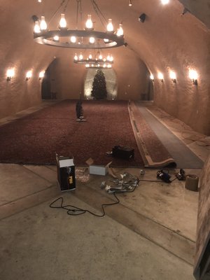 Rug repair on location in a Calistoga wine cave