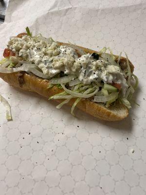 Lamb Cheesesteak lettuce tomatoes onion and tzatziki saice