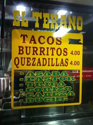 Part of the menu. The tacos are a buck each.