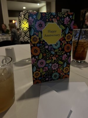 Card given to us from the restaurant