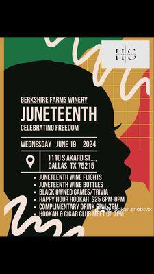 Join us this Wednesday at Berkshire Farms Winery for our Juneteenth Celebration starting at 6pm! Let's come together and celebrate!