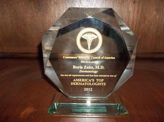 2012 America's Top Dermatologists Award