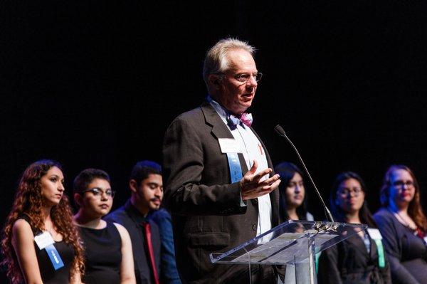 CEO and nonprofit founder Rusty Kennedy with BRIDGES students (2016).