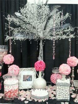 pink, black and white candy buffet