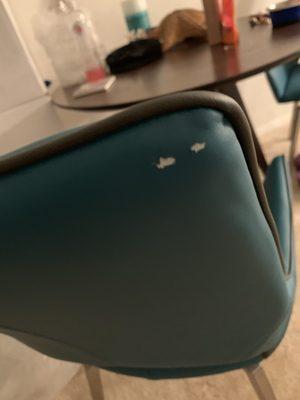 The two chunks of holes where they didn't protect my chair from getting ripped.