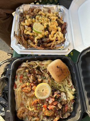 Loaded fries (with macaroni) and Fettuccine