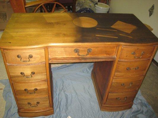 Antique desk cleaned after fire