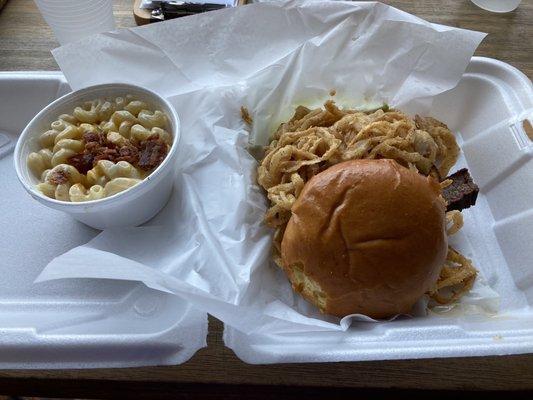 Bbq beef brisket with loaded mac & cheese - yum!!