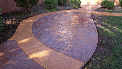 Stamped Concrete Edwardsville IL - Combination walkway of stamped concrete and Kool Deck.