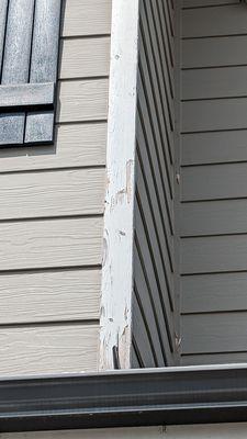 Flaking paint and rotten wood on a 4 year old Chafin home