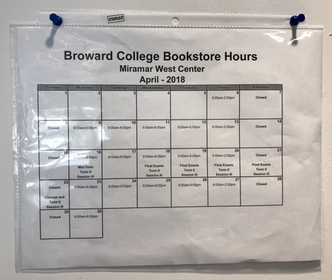 Bookstore hours - April 2018