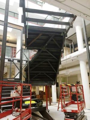 The steel staircase in place