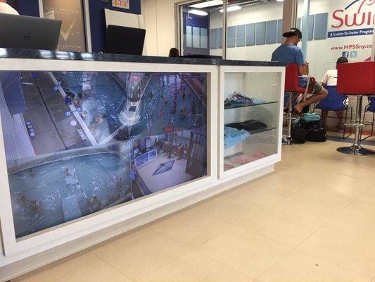 Tv screens that you can see inside of pool