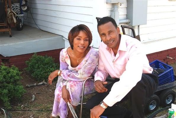 Vince Paul & Angela Bassett on the set of Gospel Hill.