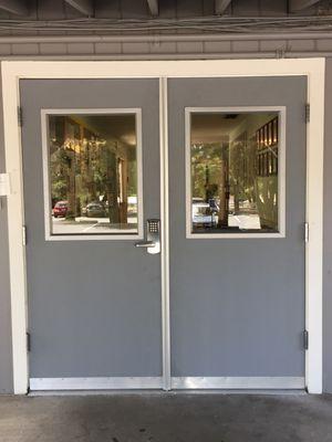 hollow metal doors at daycare with standalone access control and half view lites in Concord, CA