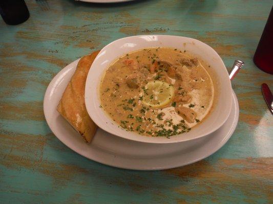 Seafood chowder.  Lots of seafood in this bowl!