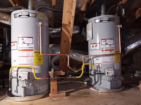 Dual gas water heaters for larger house.