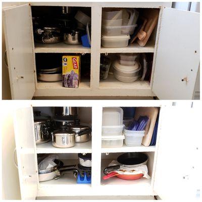 Before and after kitchen storage by Jiliane Patriarca/The Organization Organization