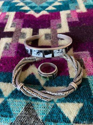 White buffalo bracelet, silver bracelet and Varisciate   ring