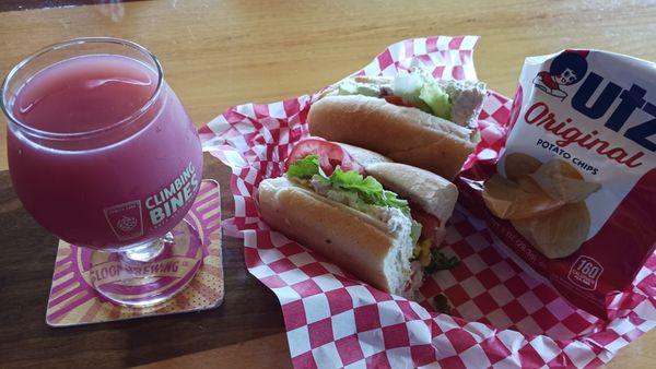 A Rising Storm Hawaiian Punch Sour, Chicken Salad & Bacon sub, and potato chips. Good stuff.