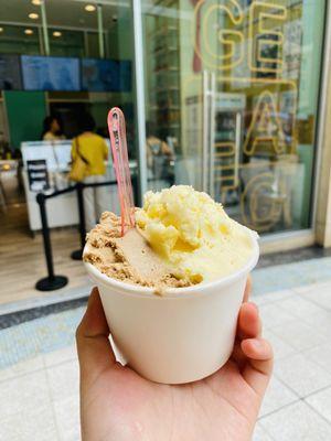 Expresso gelato and mango sorbet