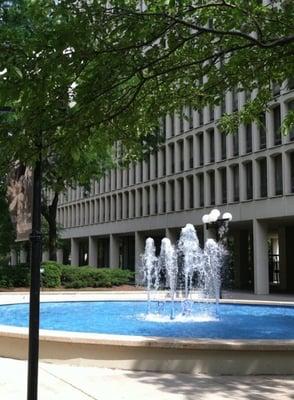 Fountain in the courtyard between the two buildings.