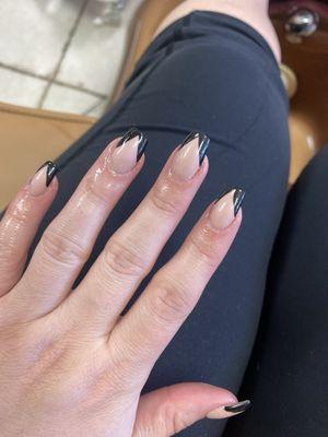 Hard gel, natural pink, black tips