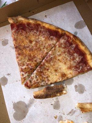 Dry greasy slices of pizza from Quentin Pizzeria. I absolutely don't recommend this place.