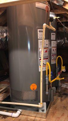 Two 40 Gallon Natural Gas Short Rheem Professional Classic PROG40S-38N RH62 six year warranty water heaters attic installation