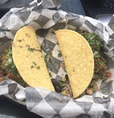 Pork tacos with black beans, rice, cilantro, medium hot sauce. Delicious! Came in an order of 3.