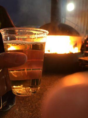 Beer and a fire. And my giant finger.