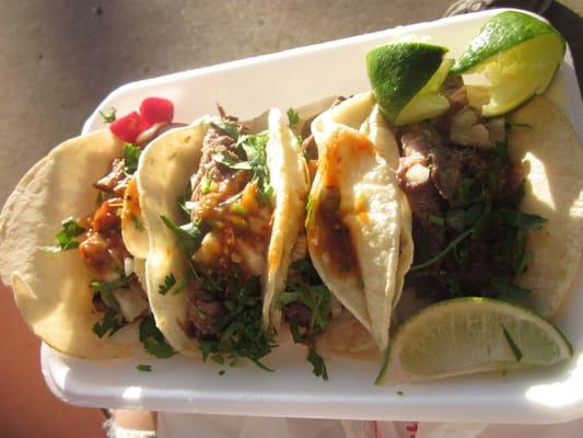 Three lengua tacos