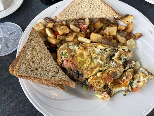 Eggs, potato and toast