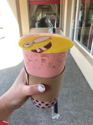 Strawberry milk tea with boba