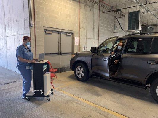 How do we take care of kids who are sick AND keep the office clean? We are very comfortable with car visits! Children are less stressed!