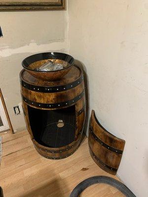 Working on this oak barrel for bathroom remodel.