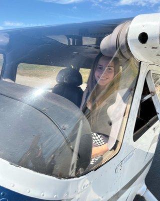 Excited to fly her first plane