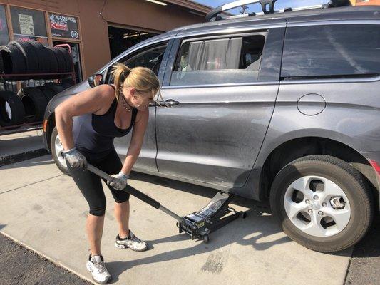 Emily worked quickly and precise to fix my leaking tire.