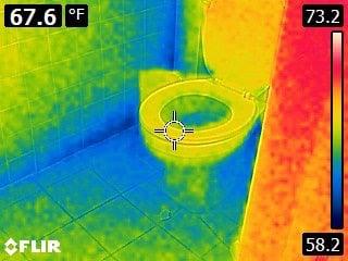 Infrared imaging of basement bathroom leak.