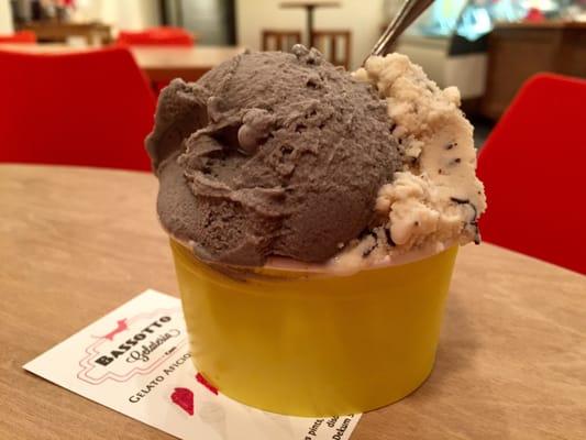 Black Sesame Gelato and Peanut Butter Stracciatella Gelato - Bassotto Gelateria