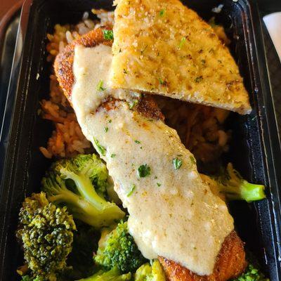 Cajun salmon with broccoli and hibachi rice