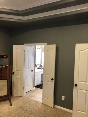 We painted the trayed ceiling, doors, crown molding, baseboards and the walls.