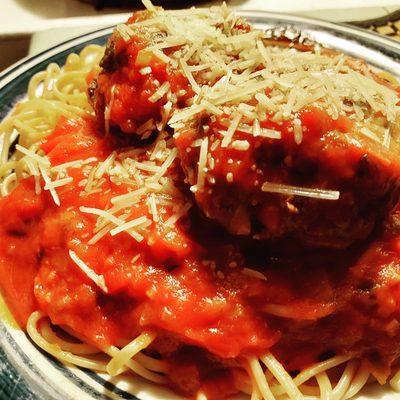 Kobe beef meatball with organic spaghetti sauce