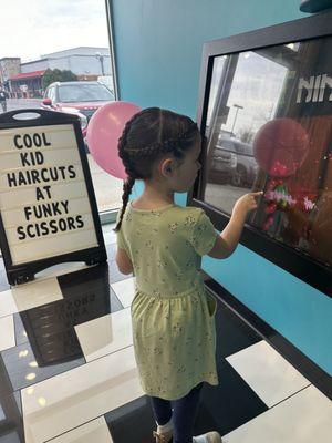 Girls haircut, hair wash and mani.