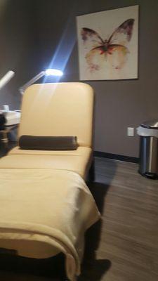 This is one of our treatment rooms. Here we perform peels, laser treatments, filler injections, Botox and more!