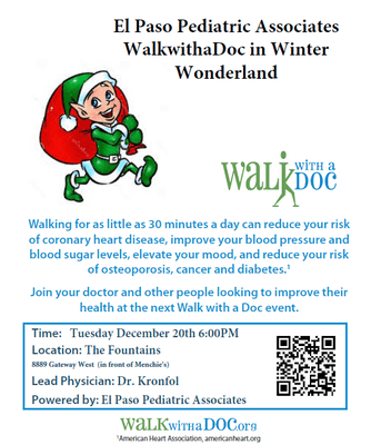 Join us on Tuesday December 20th at 6:00PM for WalkwithaDoc.