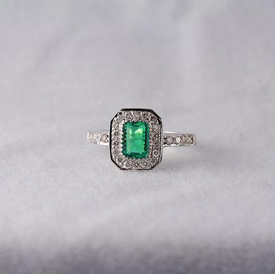 Art Deco Style Emerald and Diamond Ring