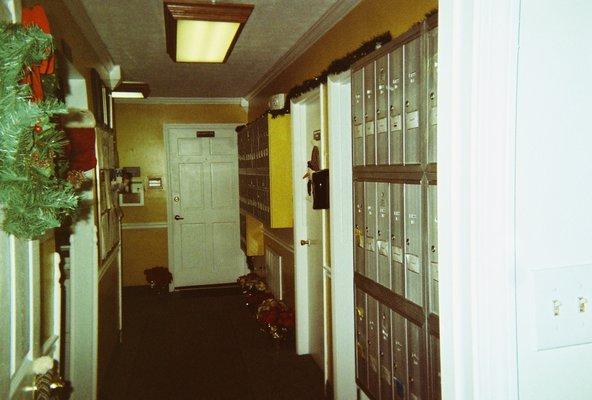 Mail boxes that are located in the main building.